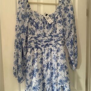 Trixxi Long Sleeve Dress with Blue Floral Design